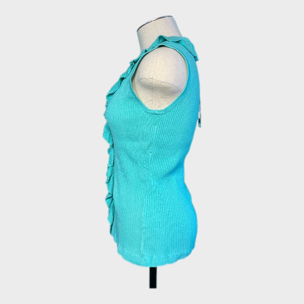 Belldini Luxe Turquoise Ruffle Rhinestone Vest Cardigan Figure Flattering Large✨ - Picture 5 of 9